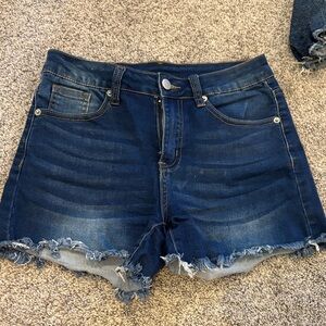Born Primitive Dark Blue Frayed Hem Denim Shorts